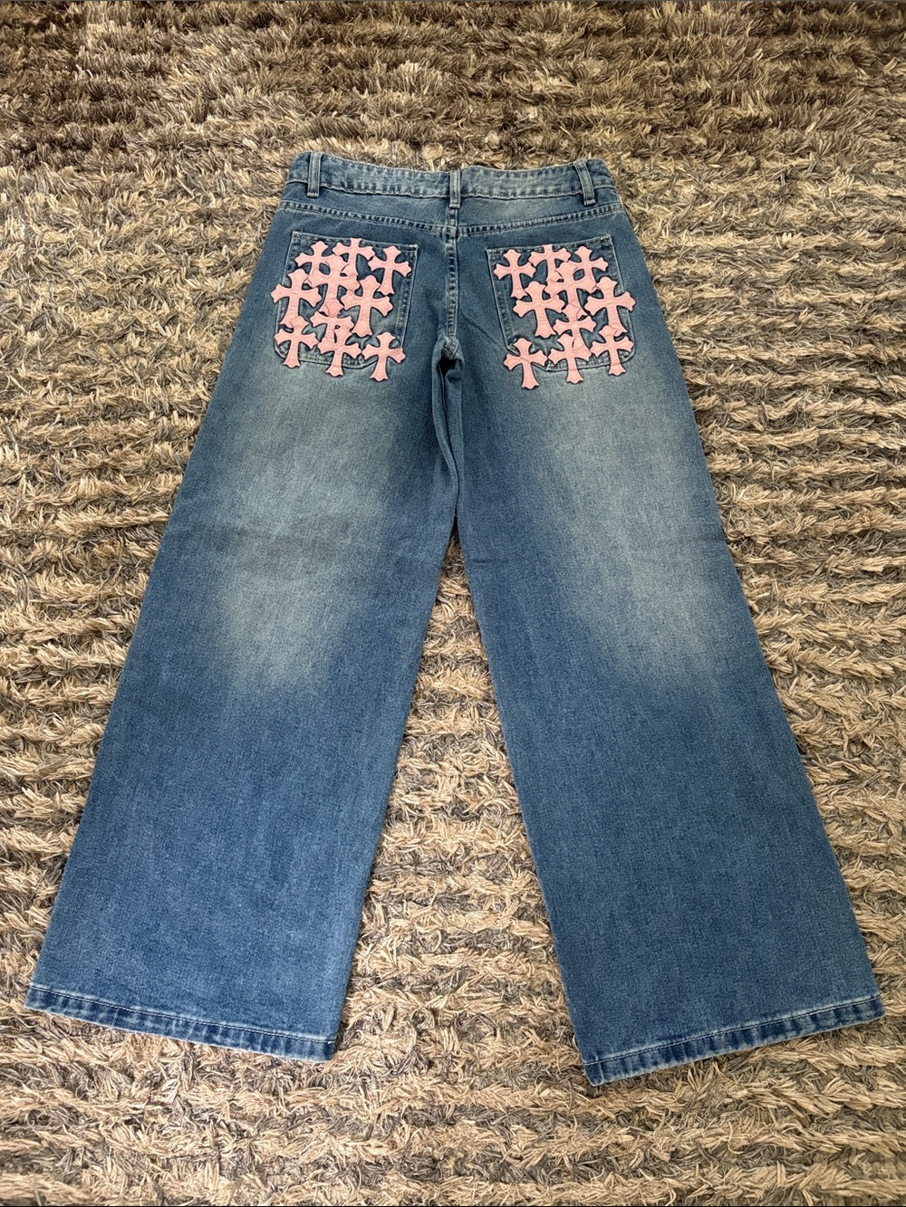 Pink Cross Patch Wide Leg Y2K Streetwear Jeans NWT Size 3 Bluefox Collective